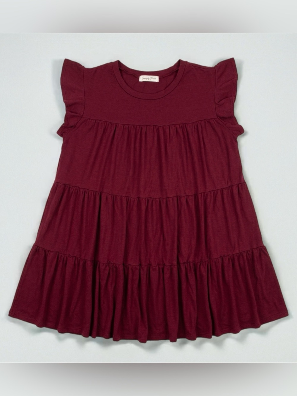 🎢 Emory Park Burgundy Ruffle Tiered Knit Babydoll Dress | Approx Women’s XS/S